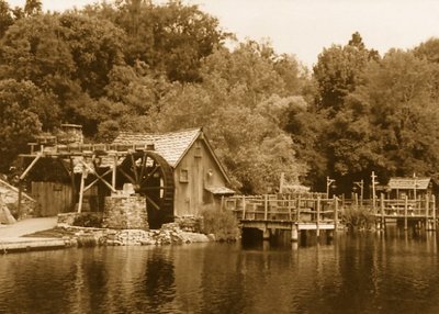 water mill in sepia