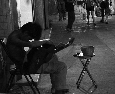 the busker, sleeping