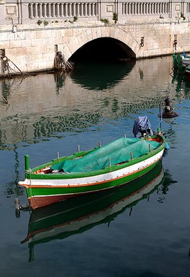 Boat and Bridge with Reflections