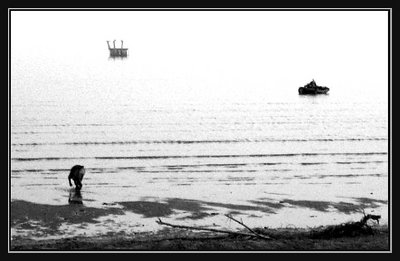 A dog, a tramp and a boat.
