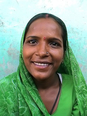 Woman in green saree. India