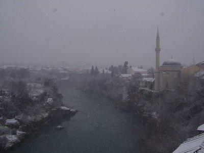 Snow over a city