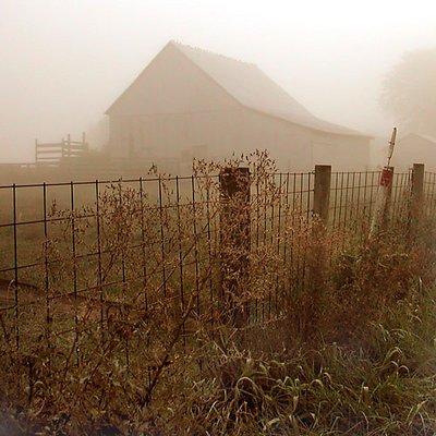 Barn In Fog - Rework