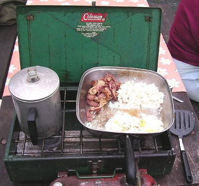 Camp breakfast is cooking