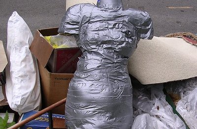 Mother-in-law, duct tape, trash 