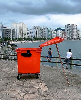 The red trash can