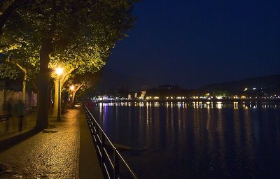 Walking beside the lake by night