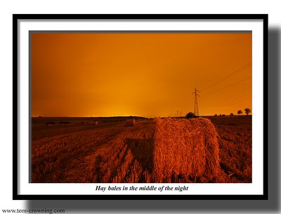 Hay bales in the middle of the night