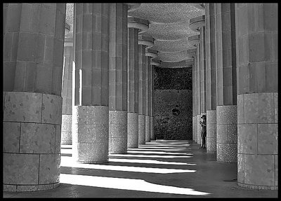between the pillars