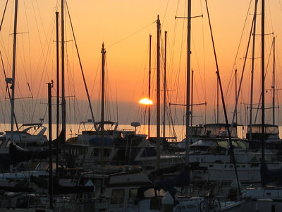Sun up over harbor