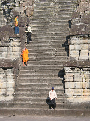 Descending stairs at Angkor Wat