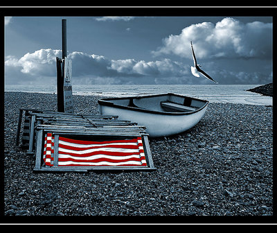 Deckchairs and dinghy