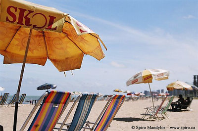 Skol Beach Umbrella and Beach Chairs