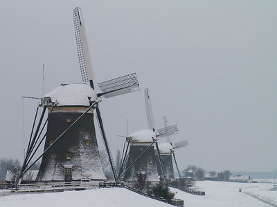 3 Molens bij Stompwijk in de sneeuw 3 maart 2005
