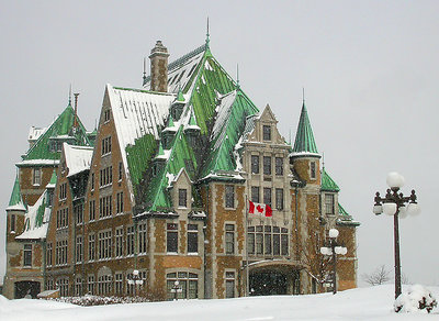 Winter scene : Quebec city downtown Government building.
