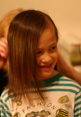 mom's combing my hair