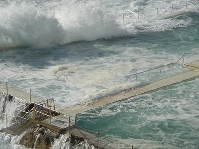 swimming pool closed by raging ocean on bondi beach