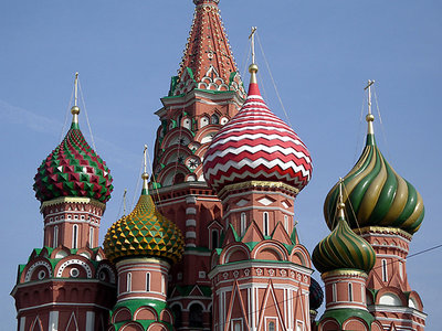 Details of the domes of San Basilio Church at Red Square Moscow