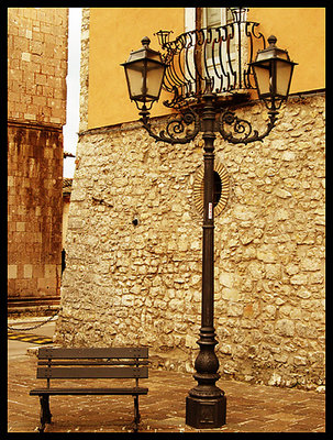 bench and street lamp