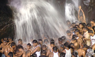 Water falls at night