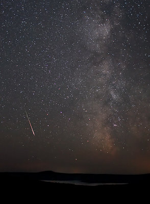 Perseid Meteor, Milky Way and Lake