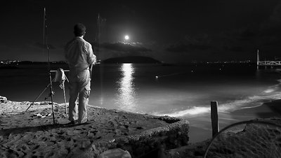 fisherman in b&w