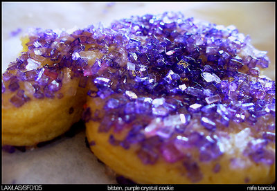 bitten, purple crystal cookie