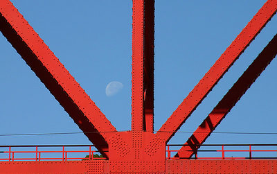 Red Bridge with Moon