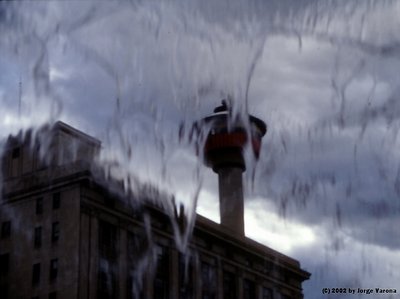 Behind the fountain