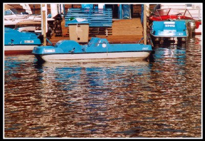 Blue and white pedal boat