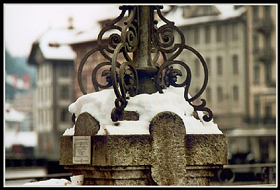 Steel sculpture and snow