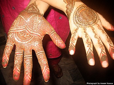Henna dyed hands