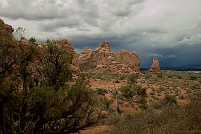 dramatic sky over Arches national park