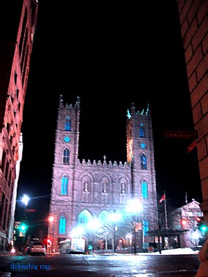 Blue lights on Notre Dame