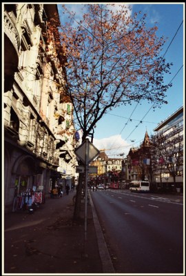 The pedestrian's path along the road