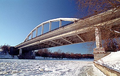 Winter landscape with the bridge