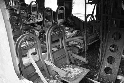 burned train, inside