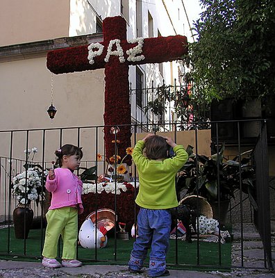 Granada - May is the Day of the Cross, crosses decorated with flowers are raised in the town