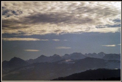 Frozen sky over frozen mountains