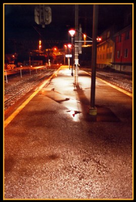 Railway station after rain in the night