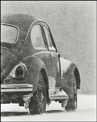 1970 VW In snow: Vintage