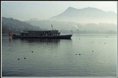 Ship in winter blue