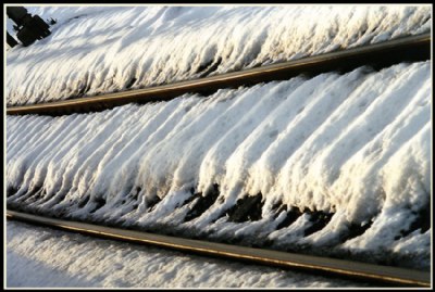 The perspective of the railway in snow