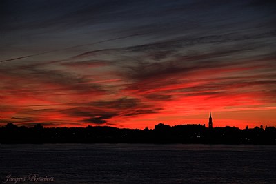 church on a red sky