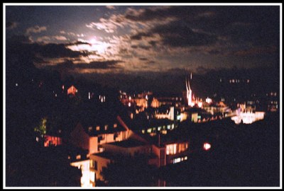 A town under the full moon