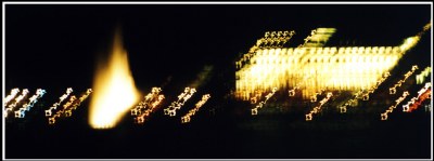 A panorama of burning chains in the night
