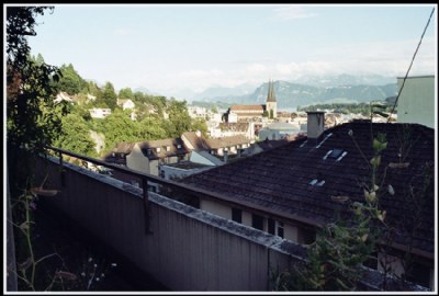 A view into the city from the balcony