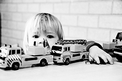 Boy with cars