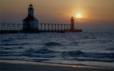 Light House at Sunset Saint Joseph Michigan