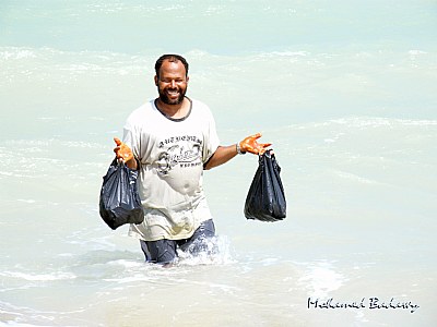 Joyful fishmonger